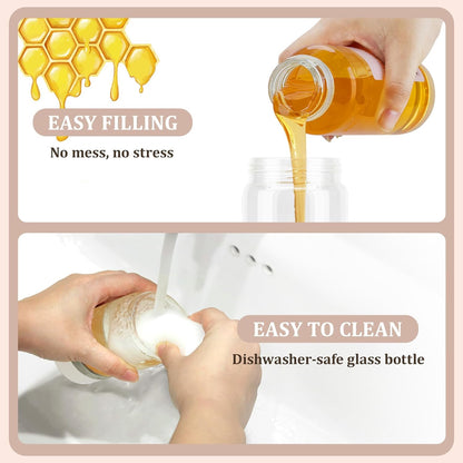 Aelga Glass Honey Dispenser Pot, No-Drip Honey Jar with Lid, 9 oz Capacity, Elegant White Design