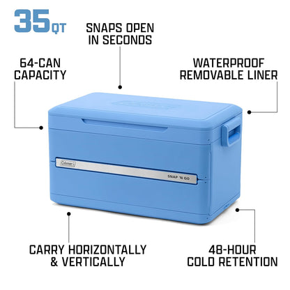 Snap N Go 35QT Collapsible Hard Cooler – Heavy-Duty Portable Ice Chest (Blue Sky)