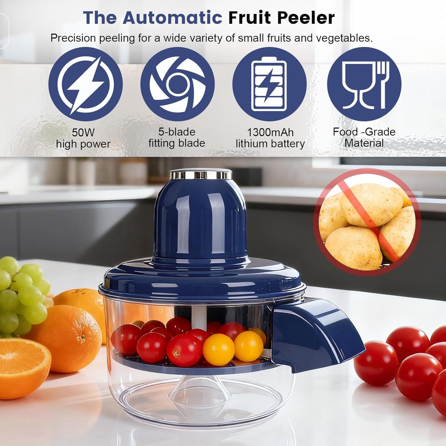 Automatic Grape Peeler Machine – Electric Garlic & Cherry Tomato Skin Remover for Small Fruits (Blue)
