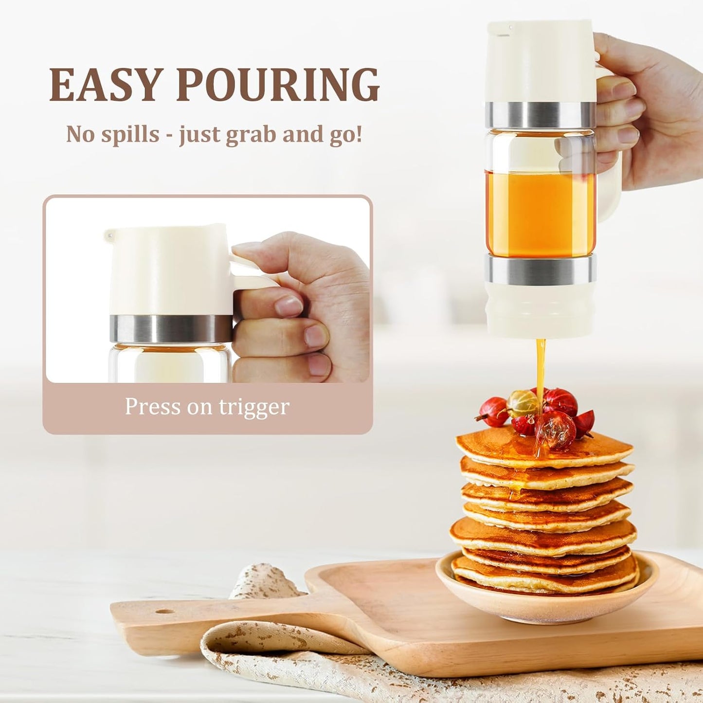 Aelga Glass Honey Dispenser Pot, No-Drip Honey Jar with Lid, 9 oz Capacity, Elegant White Design