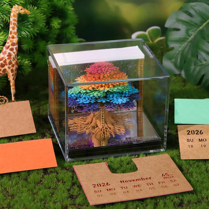 2026 Tree of Life 3D Desk Calendar with LED Light, Tear-Away Paper Art, Memo Pages, Decorative Desktop Gift for Christmas & Housewarming