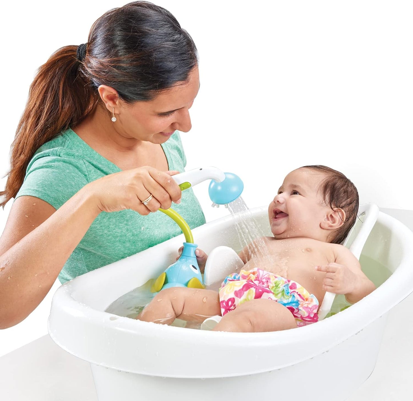 Yookidoo Elephant Baby Bath Shower Head – Fun Water Pump Rinser with Trunk Spout & Dual Flow Control, Safe Bath Toy for Infants & Newborns, Tub & Sink Use (Blue)