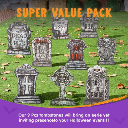GraveScape Halloween Tombstone Decoration Set (9-Pack)