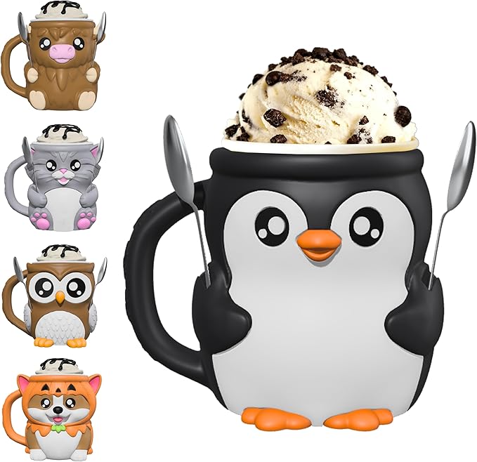 Highland Cow Ice Cream Pint Holder with Handle & 2 Spoons