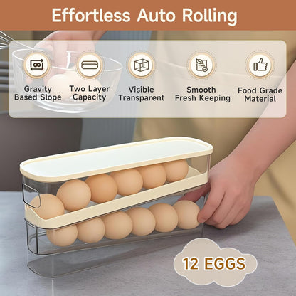 Rolling Egg Holder for Fridge – Automatic Egg Dispenser & Storage Tray for Kitchen & Countertop