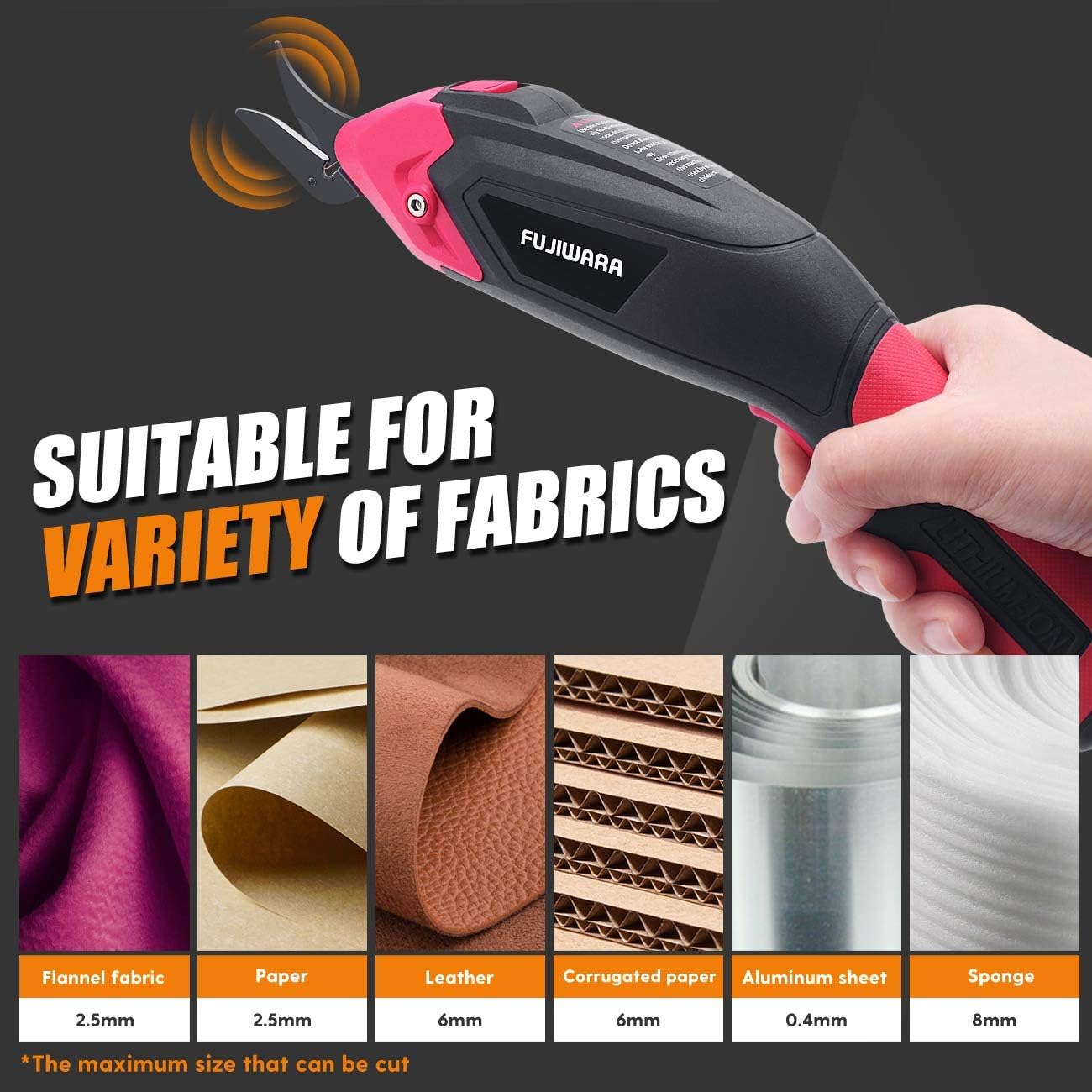 Electric Scissors – Cordless Rechargeable Fabric Cutter with 2 Blades (Red)