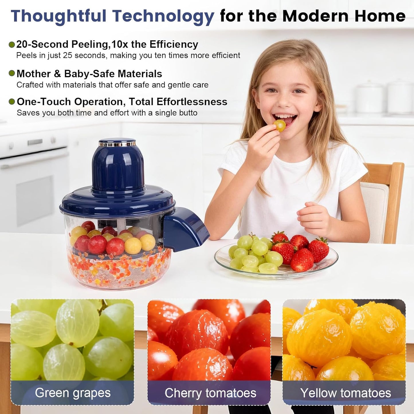 Automatic Grape Peeler Machine – Electric Garlic & Cherry Tomato Skin Remover for Small Fruits (Blue)