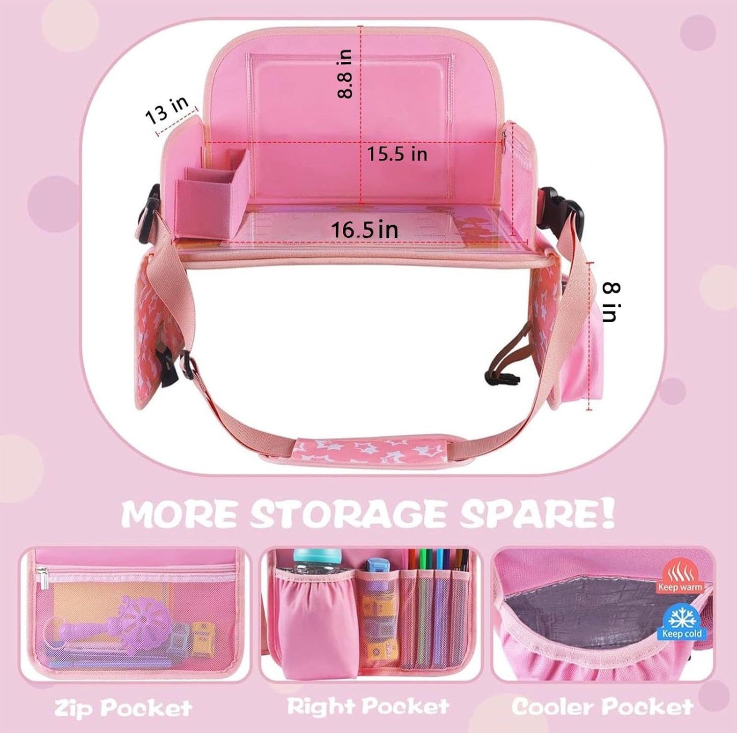 Kids Travel Tray for Car Seat – Road Trip Activity Tray (Pink)