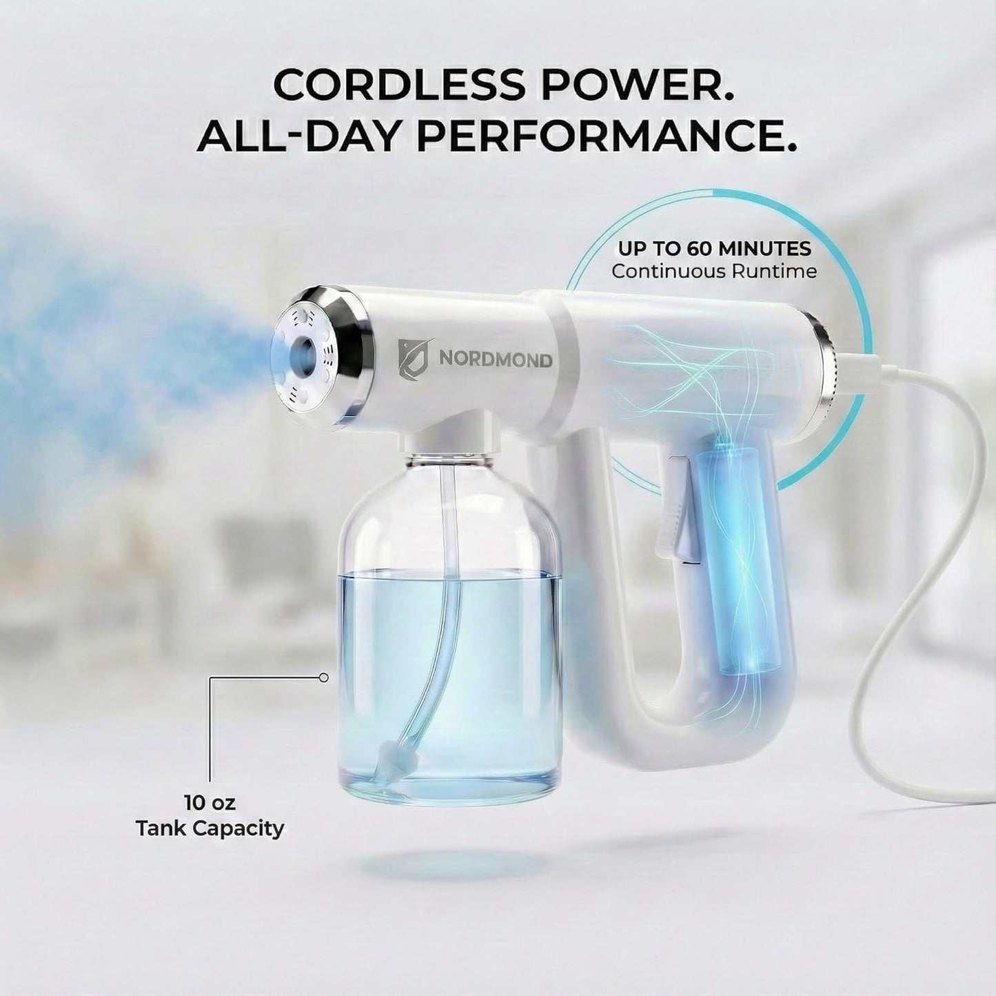 Professional Disinfectant Fogger Machine – Rechargeable ULV Nano Steam Sanitizer Sprayer with Blue Light V2