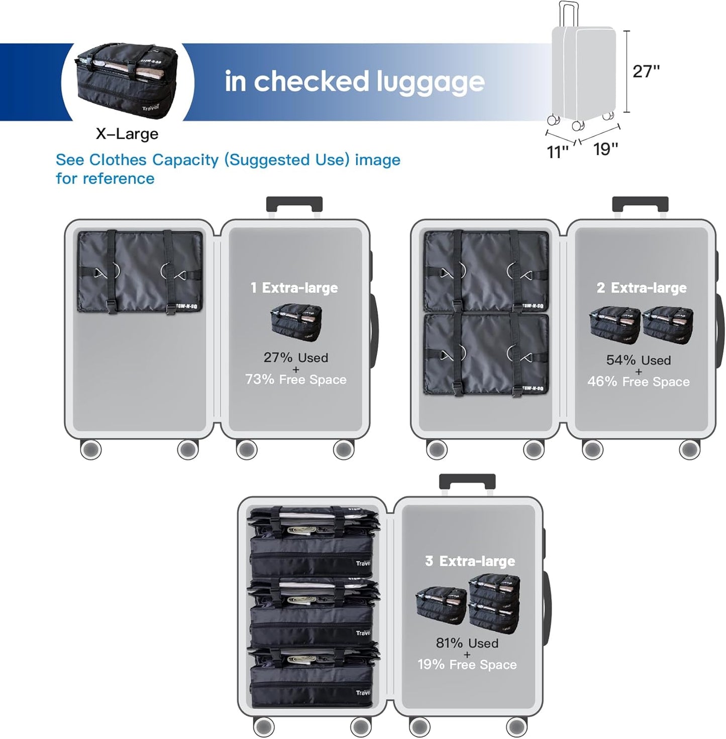 Grand Fusion Stow-N-Go Packing Organizer – Hanging Travel Shelves for Luggage Black - XL