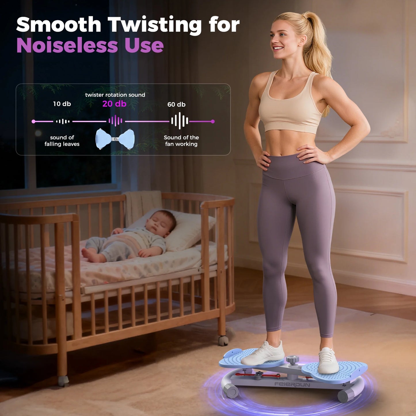 UPGO Slim Waist Twister – 330 lb Silent Core Workout Board for Women, Home Ab Trainer (Blue)