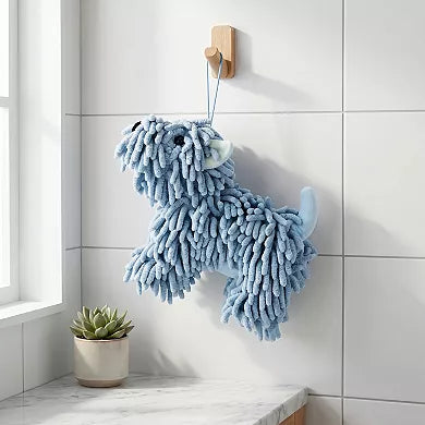 Cute Dog-Shaped Chenille Hand Towel with Hanging Loop
