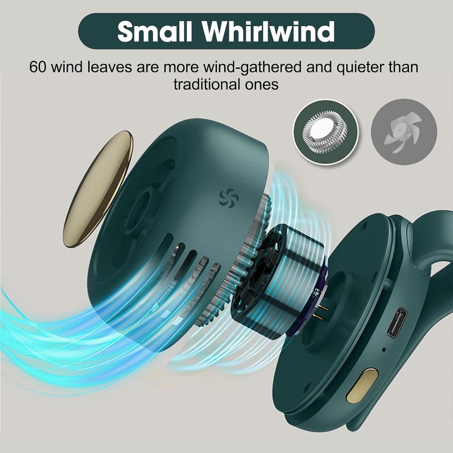 Portable Bladeless Mini Silent Fan, 360° Wind Direction