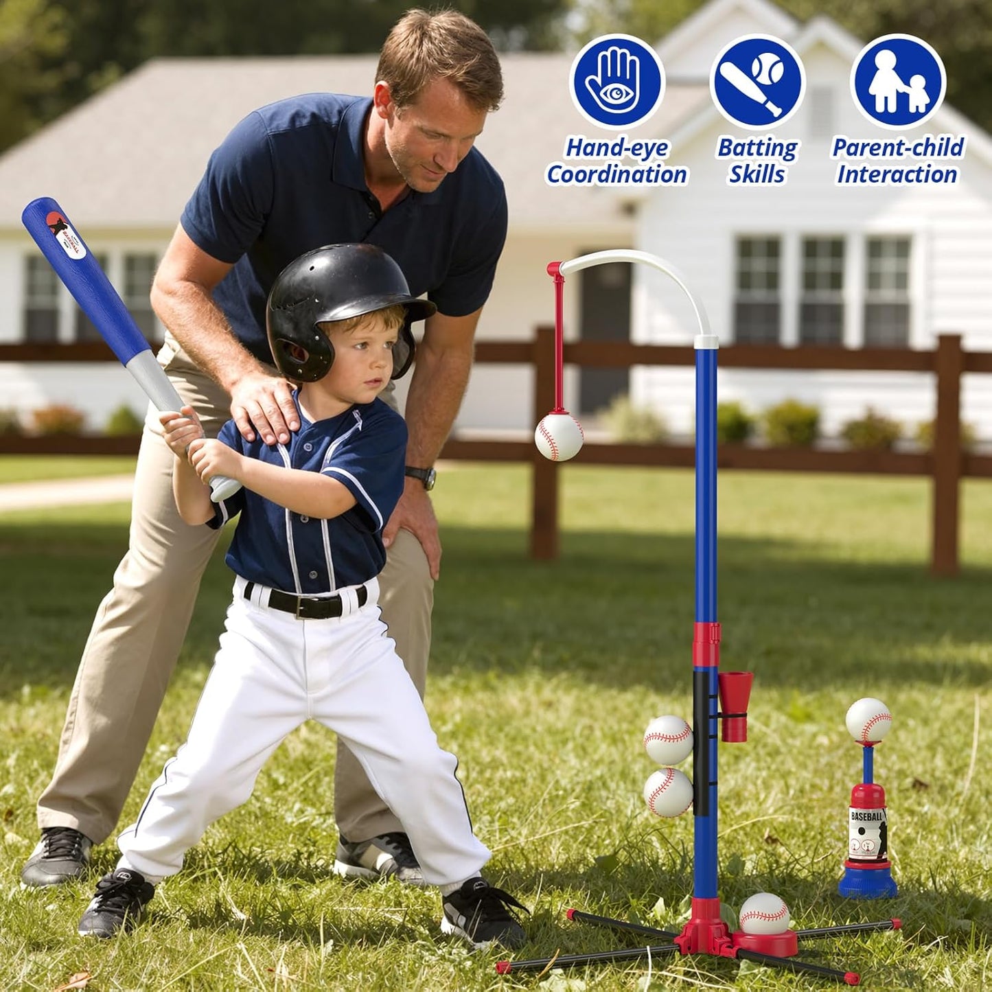 HYES 3-in-1 Kids Baseball Training Set – Auto Pitching Machine, Tee Ball & Hanging Practice Kit