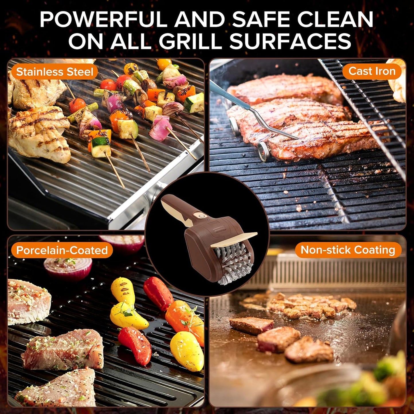 Electric Grill Brush for Outdoor Grill, Cordless Electric Grill Cleaner,