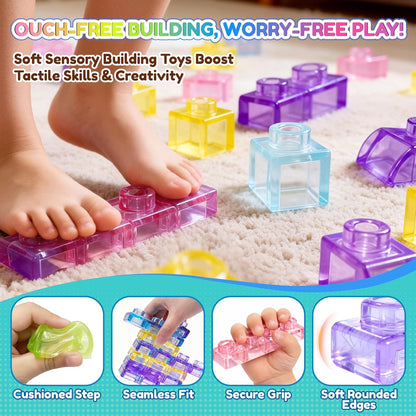 Soft Train Building Blocks with Wheels, 42 PCS Montessori Sensory Stacking Blocks