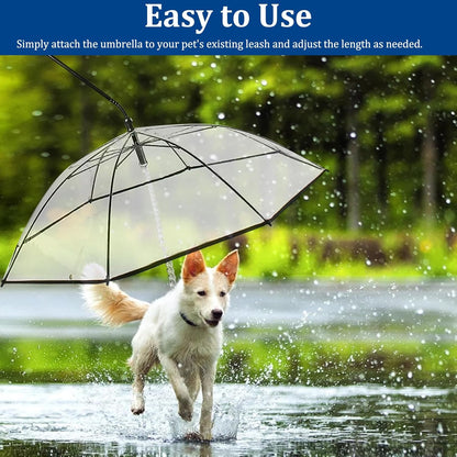 Pet Dog Transparent Umbrella, Clear Folding Adjustable Leash, Keeps Pet Dry in Rain (Bending Hook)