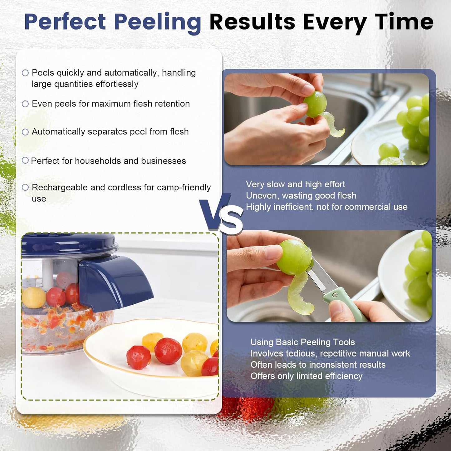 Automatic Grape Peeler Machine – Electric Garlic & Cherry Tomato Skin Remover for Small Fruits (Blue)