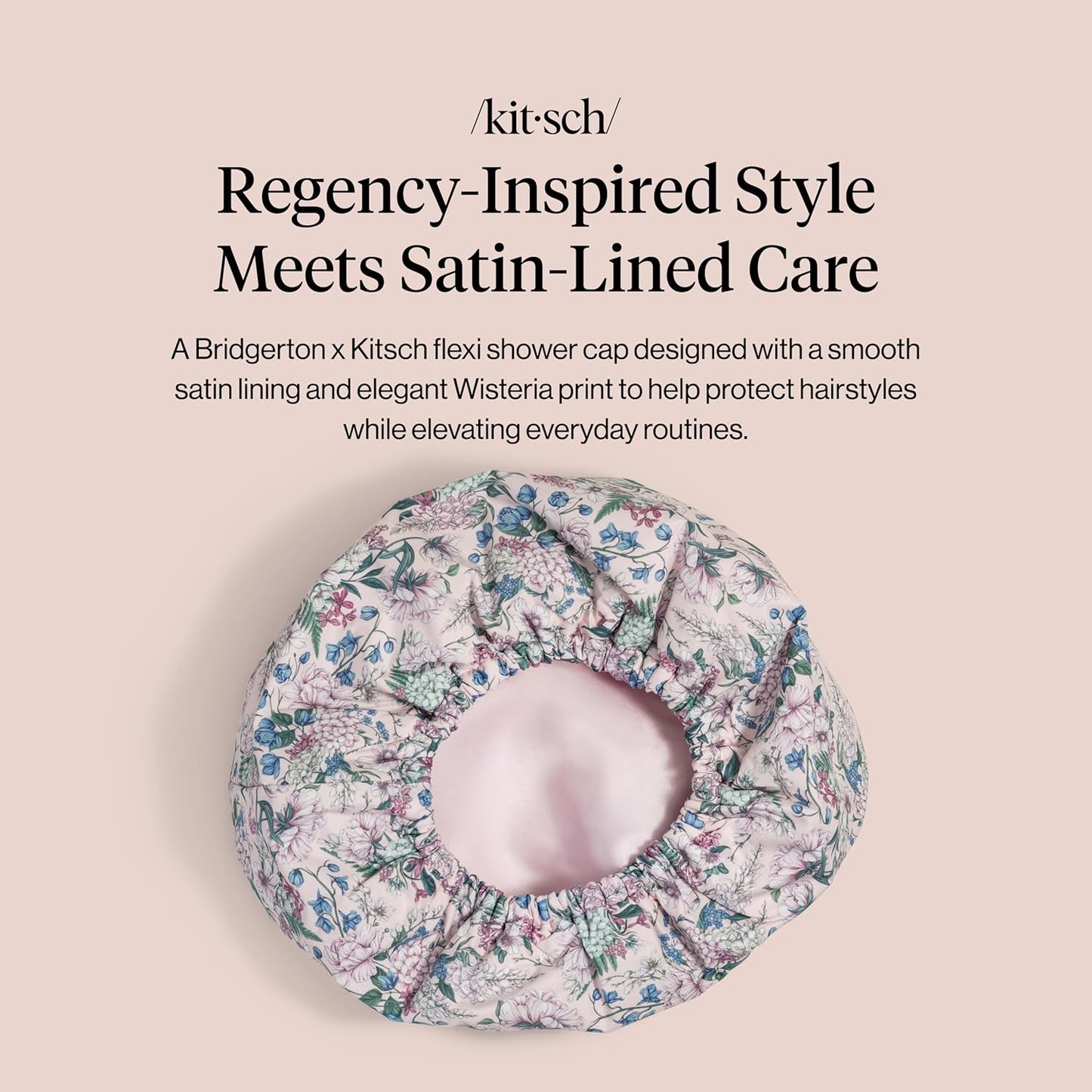 Bridgerton x Kitsch Satin-Lined Flexi Shower Caps for Women Reusable Waterproof