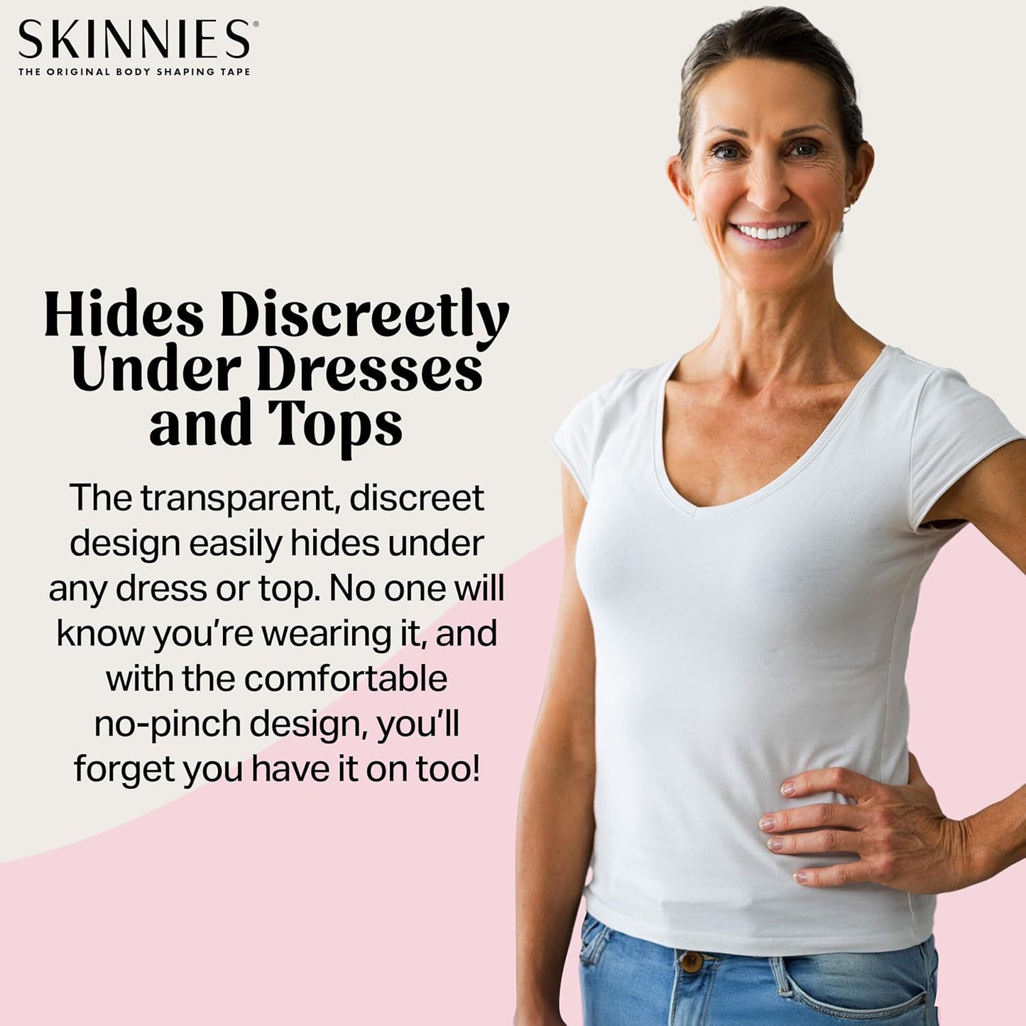 Skinnies Instant Lifts Tummy Tuck Tape – Clear Body Tape for Women, Slim Belly 3–4 Inches Instantly, Patented No-Pinch Adhesive, Sweatproof & All-Day Wear – 5 Pack, Made in USA