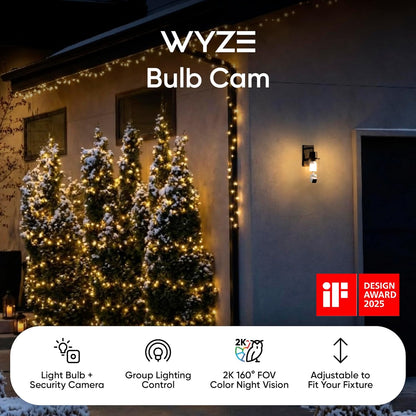 Bulb Cam Security Camera – 2K HD Smart Light Bulb Camera with Motion Detection & Night Vision