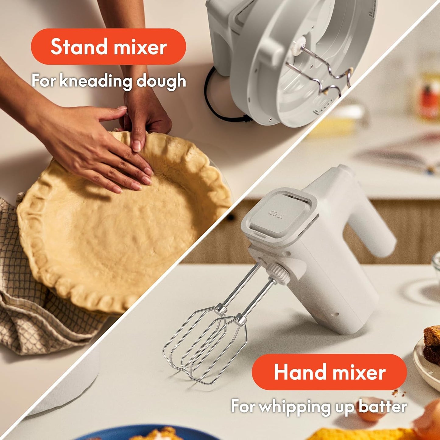 Bella 3.5 Qt Hand & Stand Mixer, 2-in-1 Electric Mixer with Bowl, Dough Hook, Whisk & Egg Beaters, 200-Watt Multifunctional Baking Mixer, Oatmilk