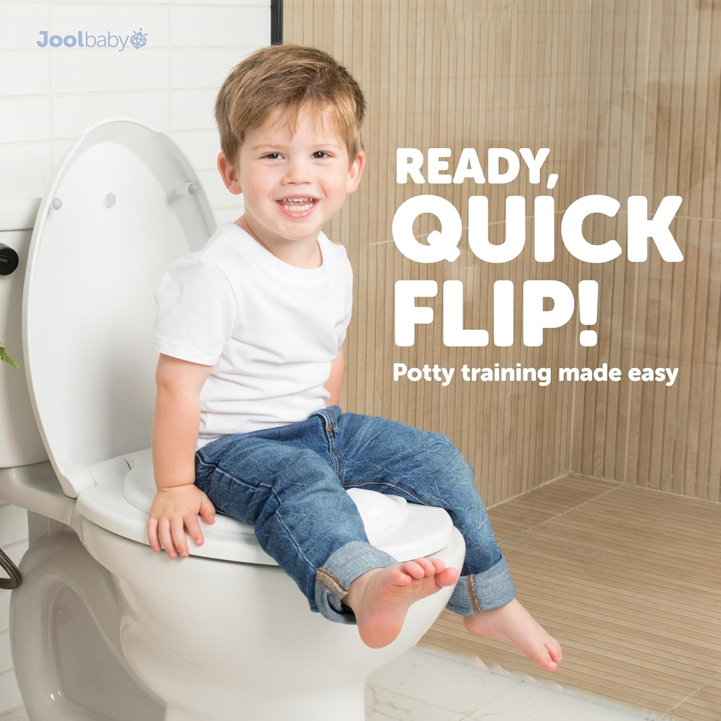Jool Baby Quick Flip Elongated Toilet Seat with Built-In Toddler Potty & Splash Guard, Slow-Close Design