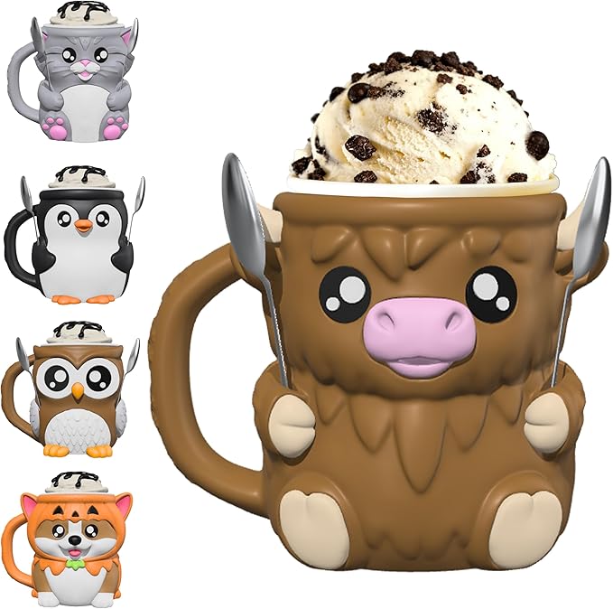Highland Cow Ice Cream Pint Holder with Handle & 2 Spoons