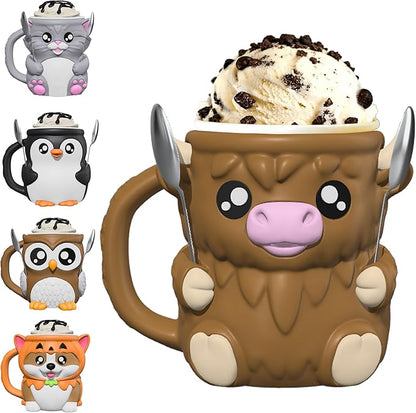 Highland Cow Ice Cream Pint Holder with Handle & 2 Spoons