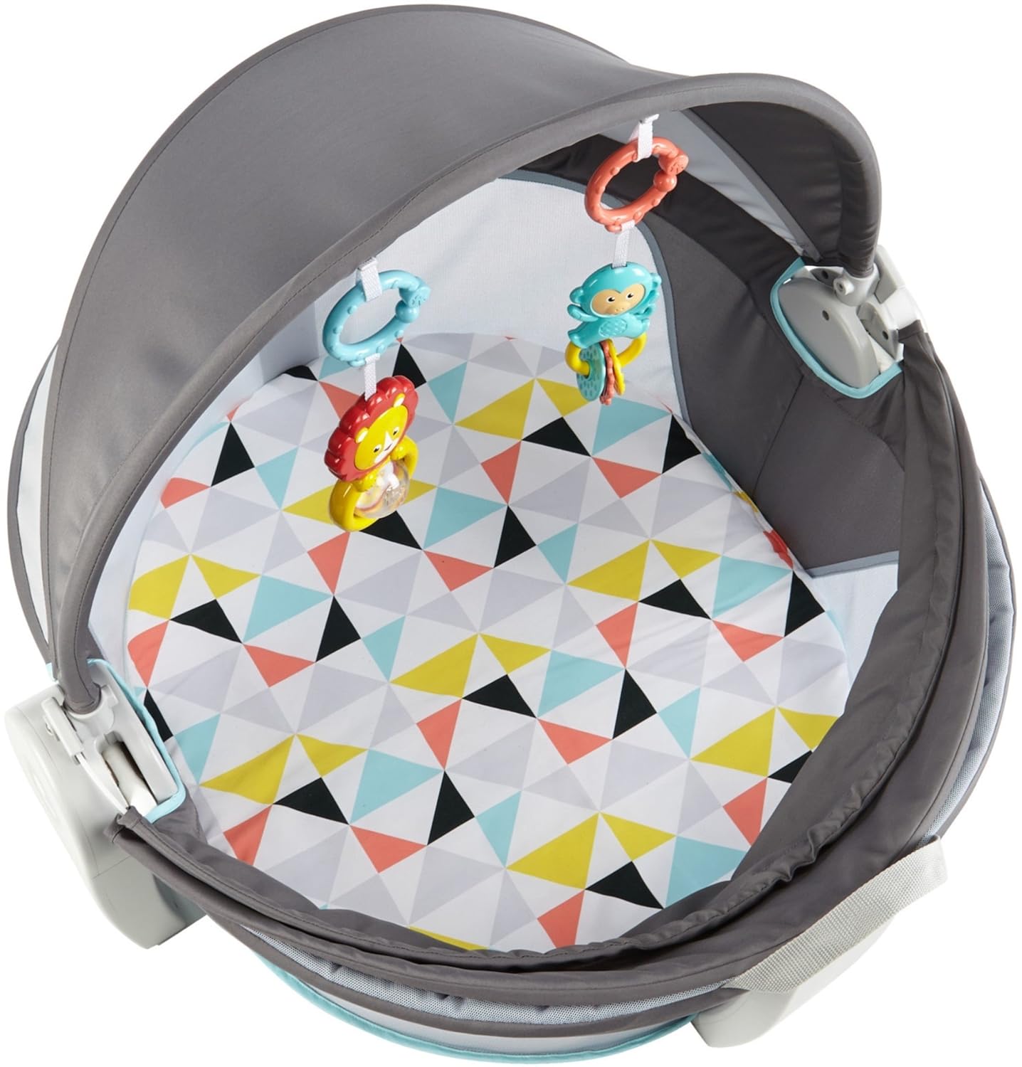 Portable Baby Bassinet Dome – Travel Play Space with Canopy & Developmental Toys (Grey Bubbles)