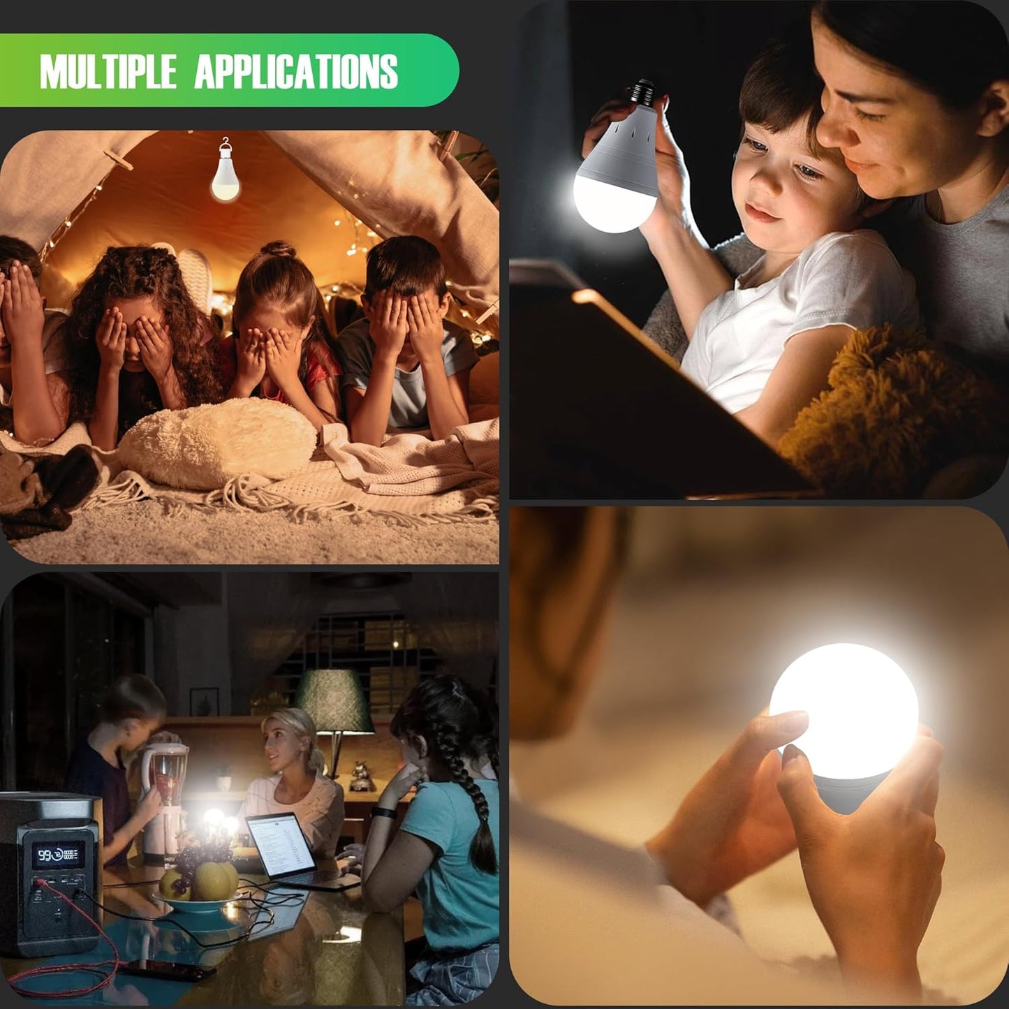 DEBAOBULB Rechargeable Emergency Light Bulbs (6-Pack), Battery Backup LED Bulbs 6000K Daylight, E26 Base 9W (60W Equivalent), 1200mAh, 120V for Power Outages, Camping & Hurricanes