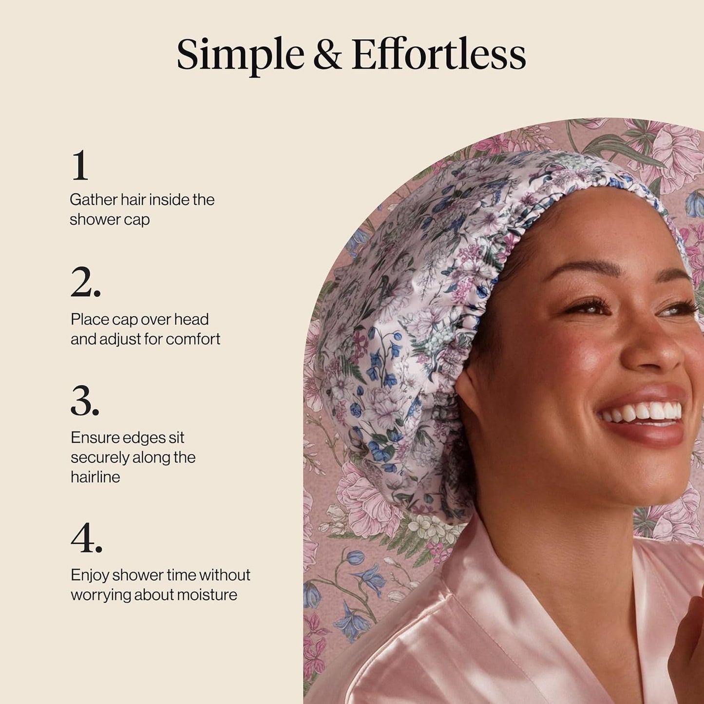 Bridgerton x Kitsch Satin-Lined Flexi Shower Caps for Women Reusable Waterproof