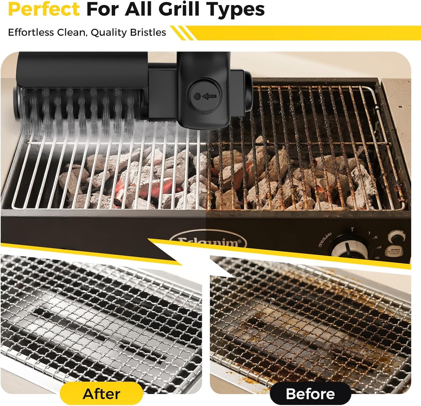 YKYI Electric Rotary Grill Brush for Outdoor Grills, 3-Speed Power Control, Bristle-Free 304 Stainless Steel BBQ Cleaning Brush, 90-Minute Runtime, Safe & Durable (Black)