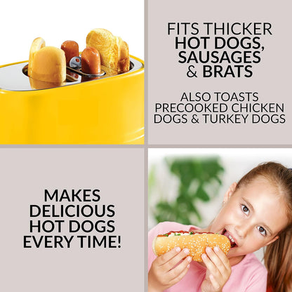 Oscar Mayer 2-Slot Hot Dog & Bun Toaster with Mini Tongs – Works with Hot Dogs, Chicken, Turkey, Veggie Links, Sausages & Brats (Yellow)