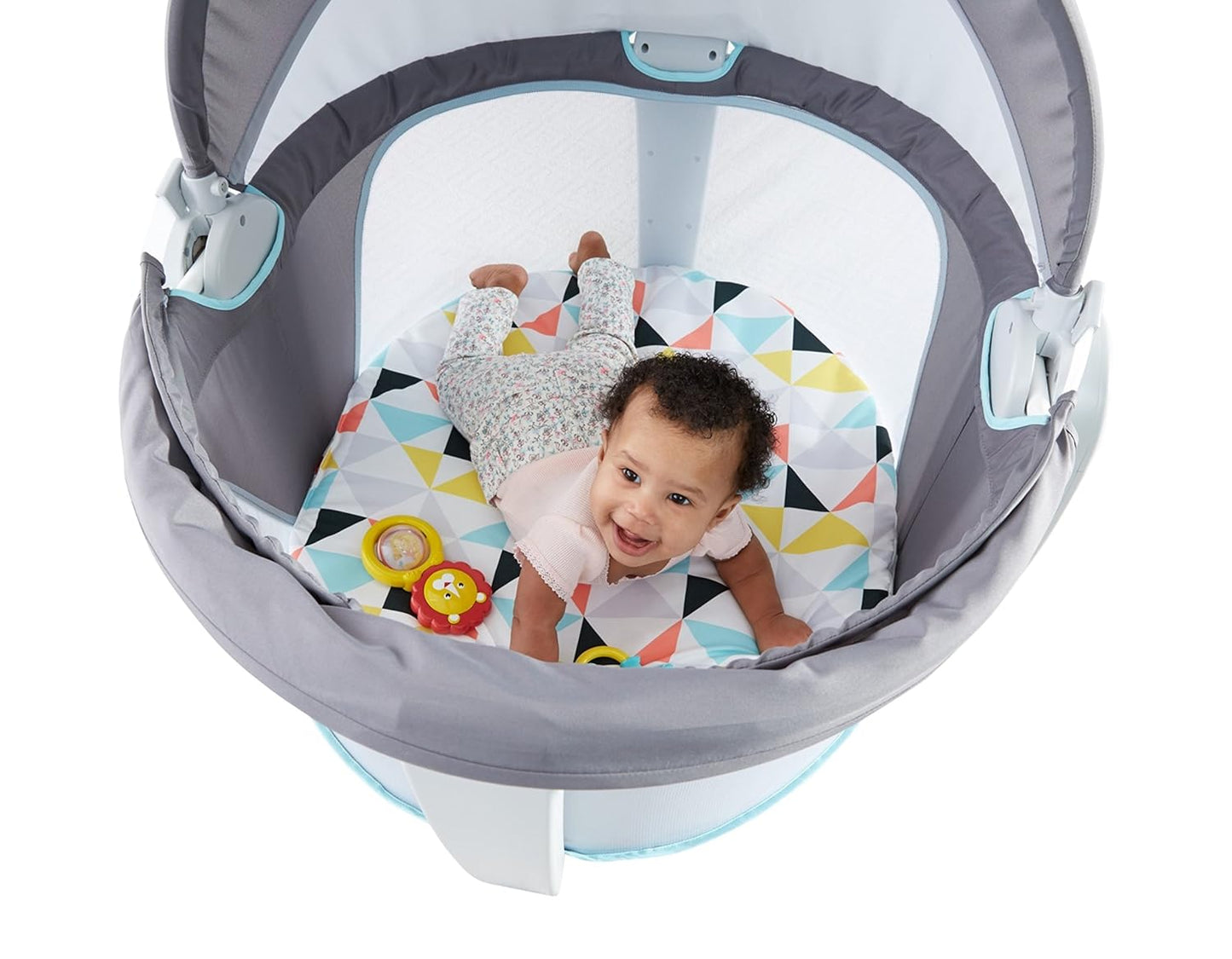 Portable Baby Bassinet Dome – Travel Play Space with Canopy & Developmental Toys (Grey Bubbles)