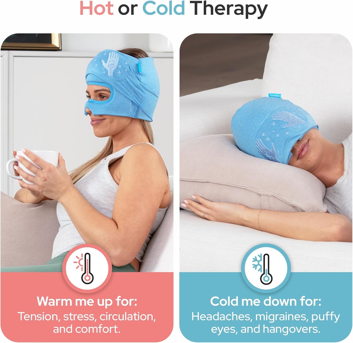 Migraine Relief Cap with Built-In Slide-Up Eye Mask – 360° Compression Hat with Cooling Gel for Headache, Tension, and Stress Relief