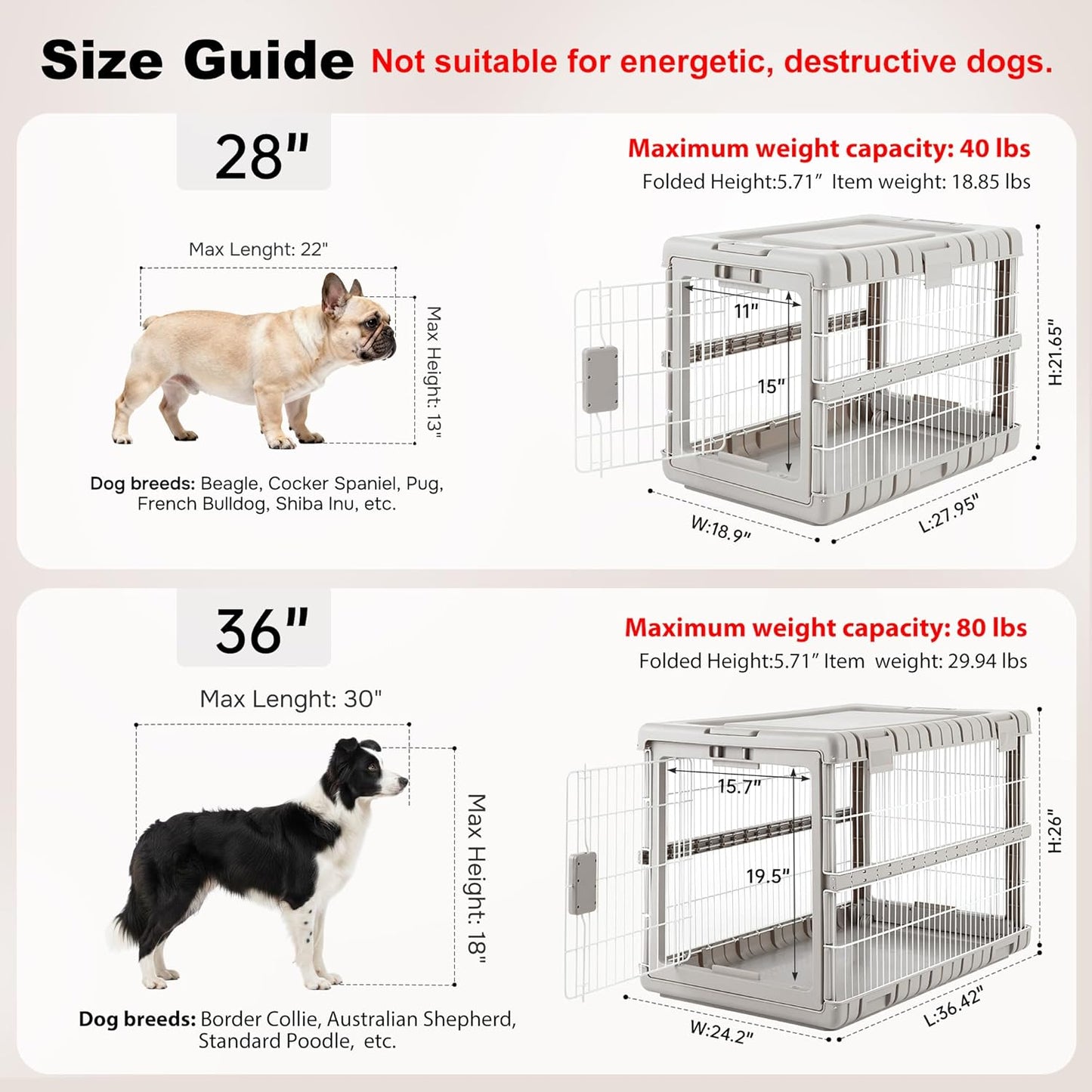 FoldPaws™ 28" Collapsible Rolling Dog Crate