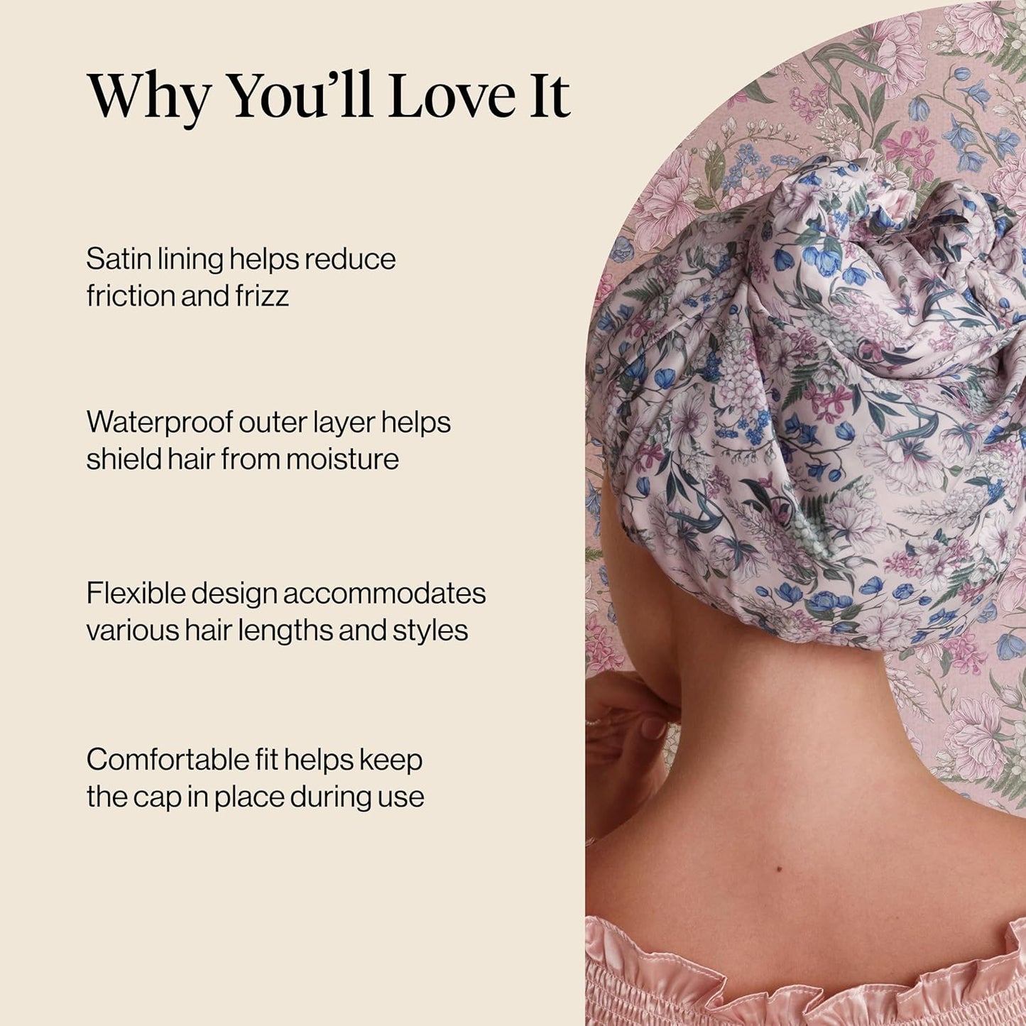 Bridgerton x Kitsch Satin-Lined Flexi Shower Caps for Women Reusable Waterproof