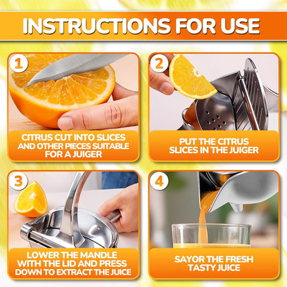 Manual Lemon Squeezer, Handheld Aluminum Alloy Citrus Press with Ergonomic Non-Slip Grip, Easy-Clean Fruit Juice Extractor, 8.7” Length, 0.6L Capacity