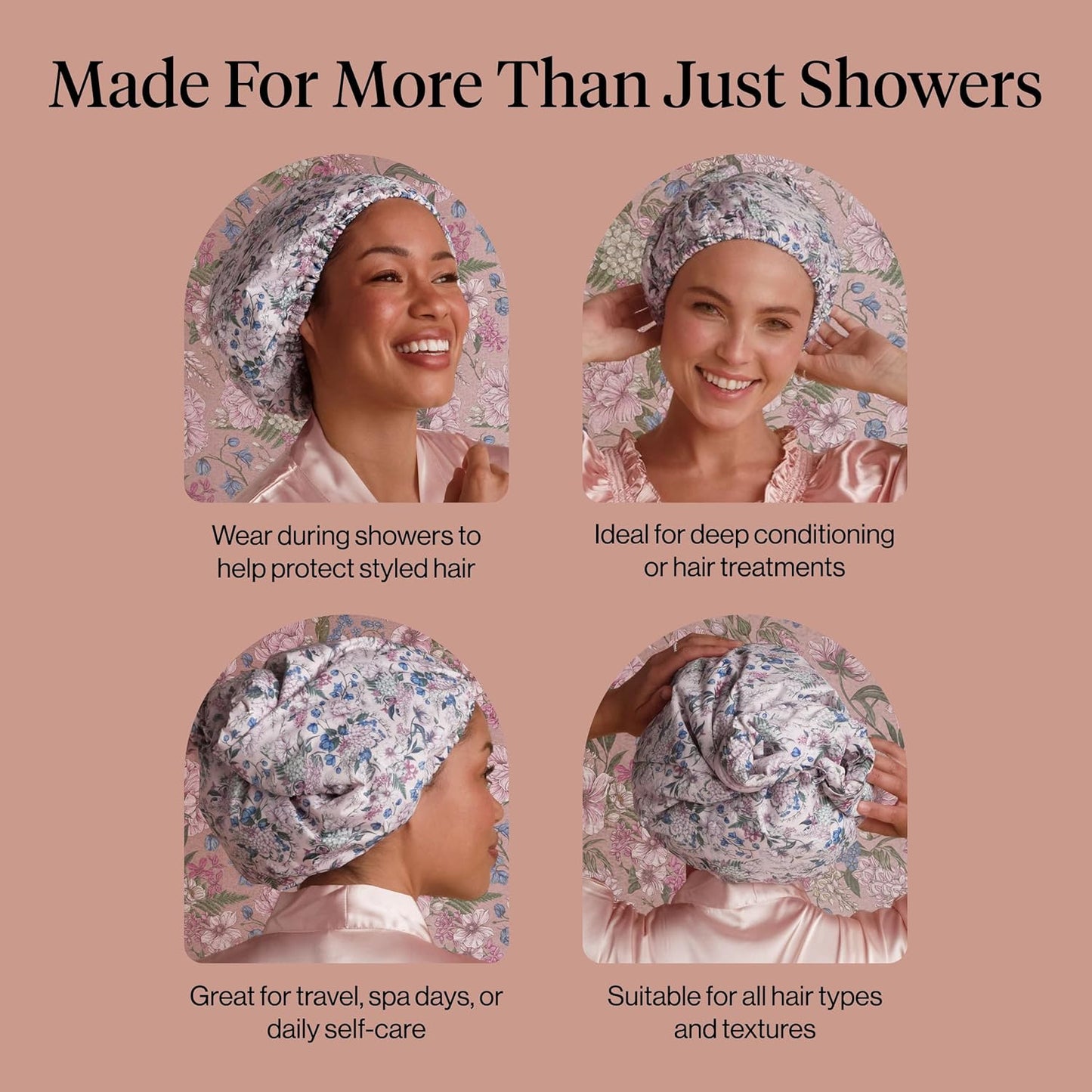 Bridgerton x Kitsch Satin-Lined Flexi Shower Caps for Women Reusable Waterproof