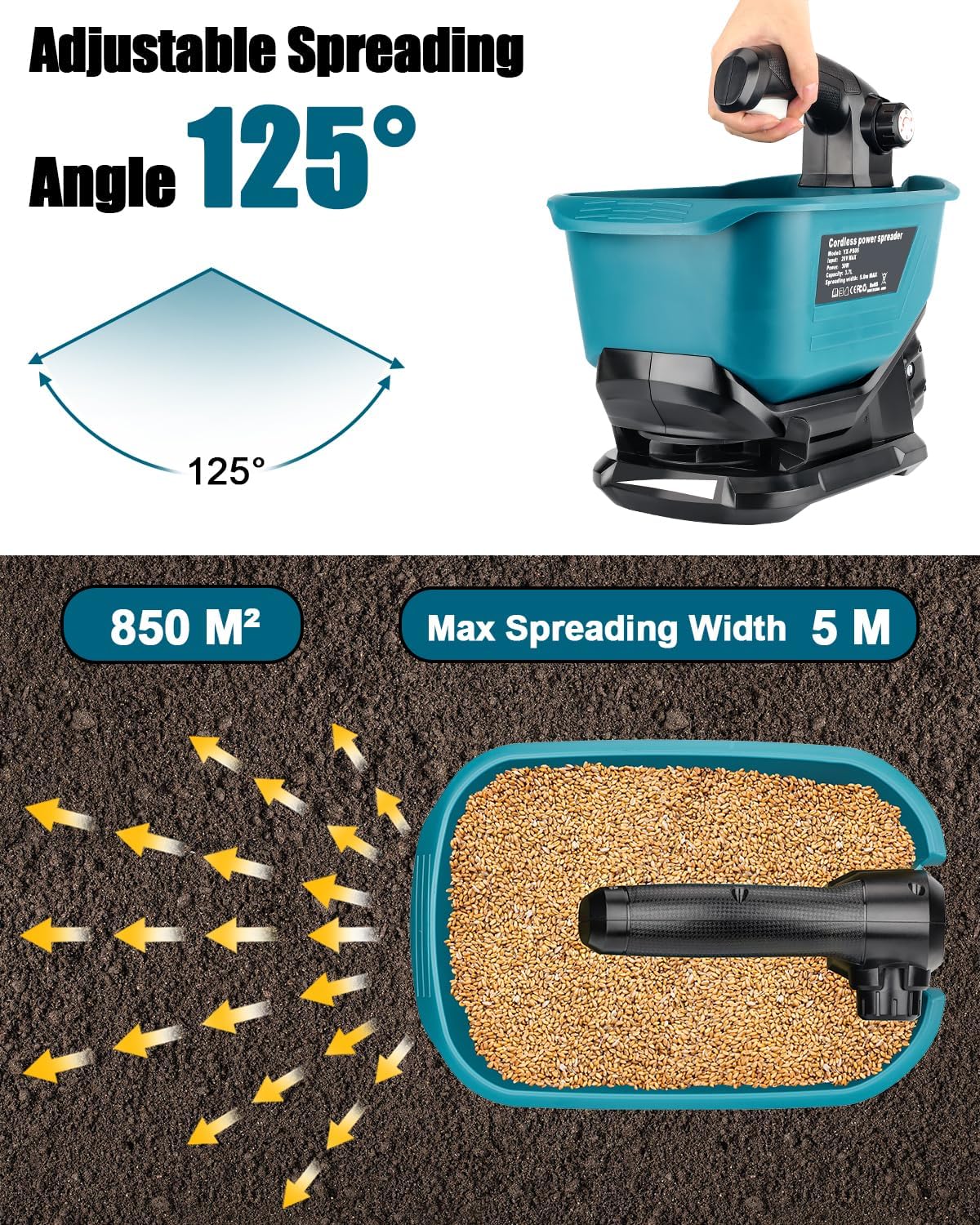 Cordless Salt Spreader for Makita 18V Battery – Handheld Lawn & Garden Fertilizer Spreader for Grass Seed, Fertilizer, Rock Salt & Ice Melt (Battery Not Included)