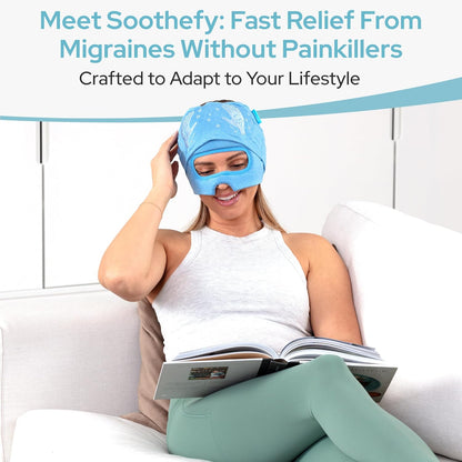 Migraine Relief Cap with Built-In Slide-Up Eye Mask – 360° Compression Hat with Cooling Gel for Headache, Tension, and Stress Relief