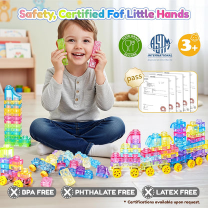 Soft Train Building Blocks with Wheels, 42 PCS Montessori Sensory Stacking Blocks