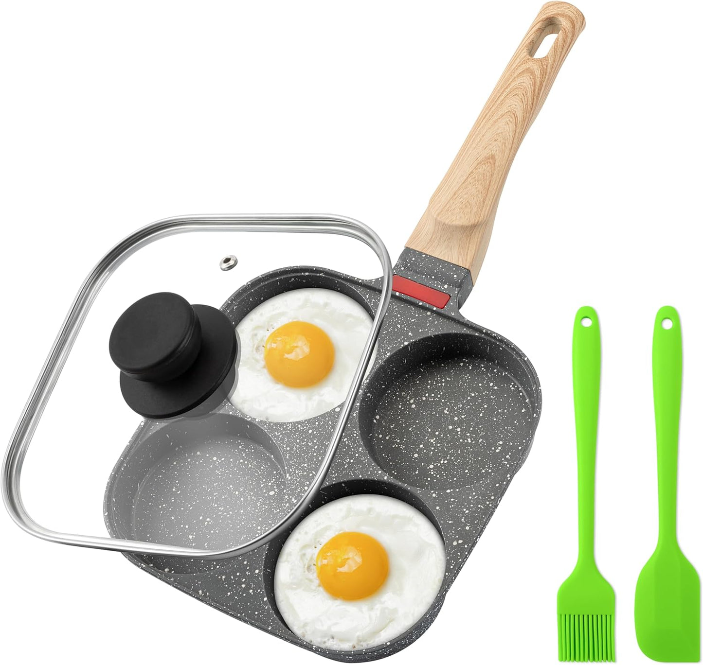 MyLifeUNIT 4-Cup Egg Frying Pan with Lid – Nonstick Aluminum Egg Cooker for Breakfast, Pancakes, Burgers & Sandwiches, Suitable for Gas & Induction Stoves