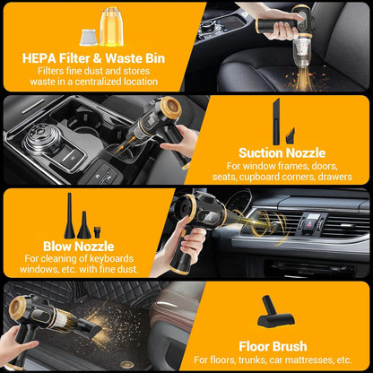 Scstartx Portable Cordless Car Vacuum Cleaner – Rechargeable Mini Handheld Vacuum with LCD Display & Multi-Nozzles, High-Power Cleaning for Car, Home, Office, Sofa, Pet Hair & Keyboard