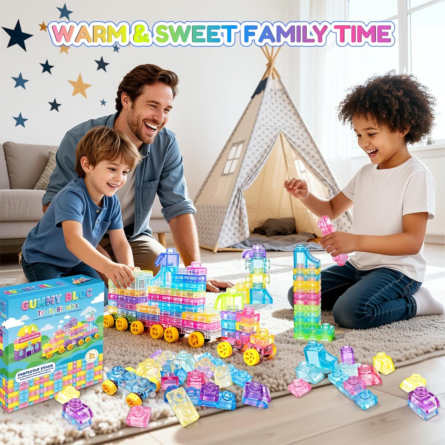 Soft Train Building Blocks with Wheels, 42 PCS Montessori Sensory Stacking Blocks