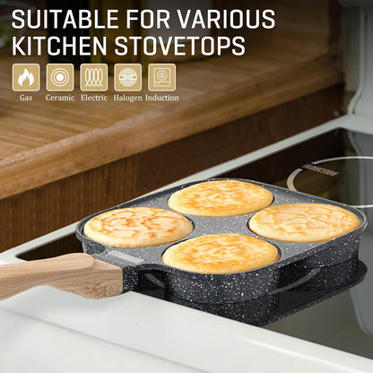 MyLifeUNIT 4-Cup Egg Frying Pan with Lid – Nonstick Aluminum Egg Cooker for Breakfast, Pancakes, Burgers & Sandwiches, Suitable for Gas & Induction Stoves