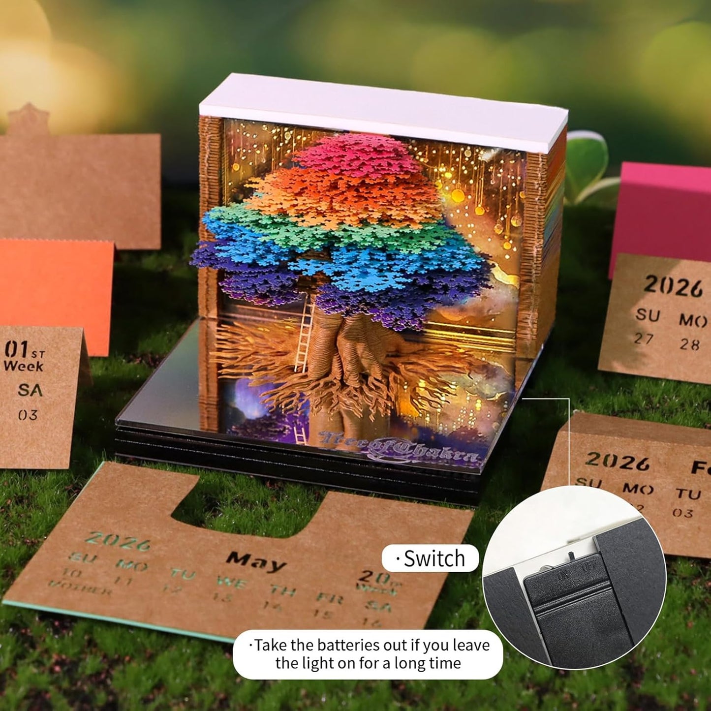 2026 Tree of Life 3D Desk Calendar with LED Light, Tear-Away Paper Art, Memo Pages, Decorative Desktop Gift for Christmas & Housewarming