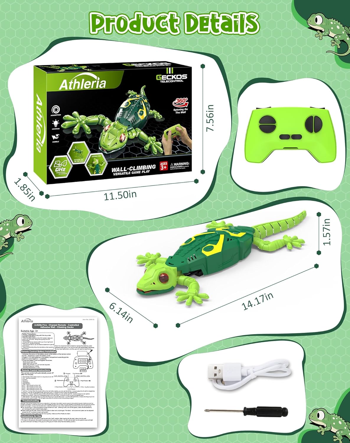 Wall Climbing Lizard RC Toy – Remote Control Gecko Robot That Crawls on Walls, Floors & Ceilings, Electric Wall Crawler Lizard Car, Cool Gift for Kids Boys Girls Ages 3–10+ (Birthday & Christmas Toy)