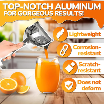 Manual Lemon Squeezer, Handheld Aluminum Alloy Citrus Press with Ergonomic Non-Slip Grip, Easy-Clean Fruit Juice Extractor, 8.7” Length, 0.6L Capacity